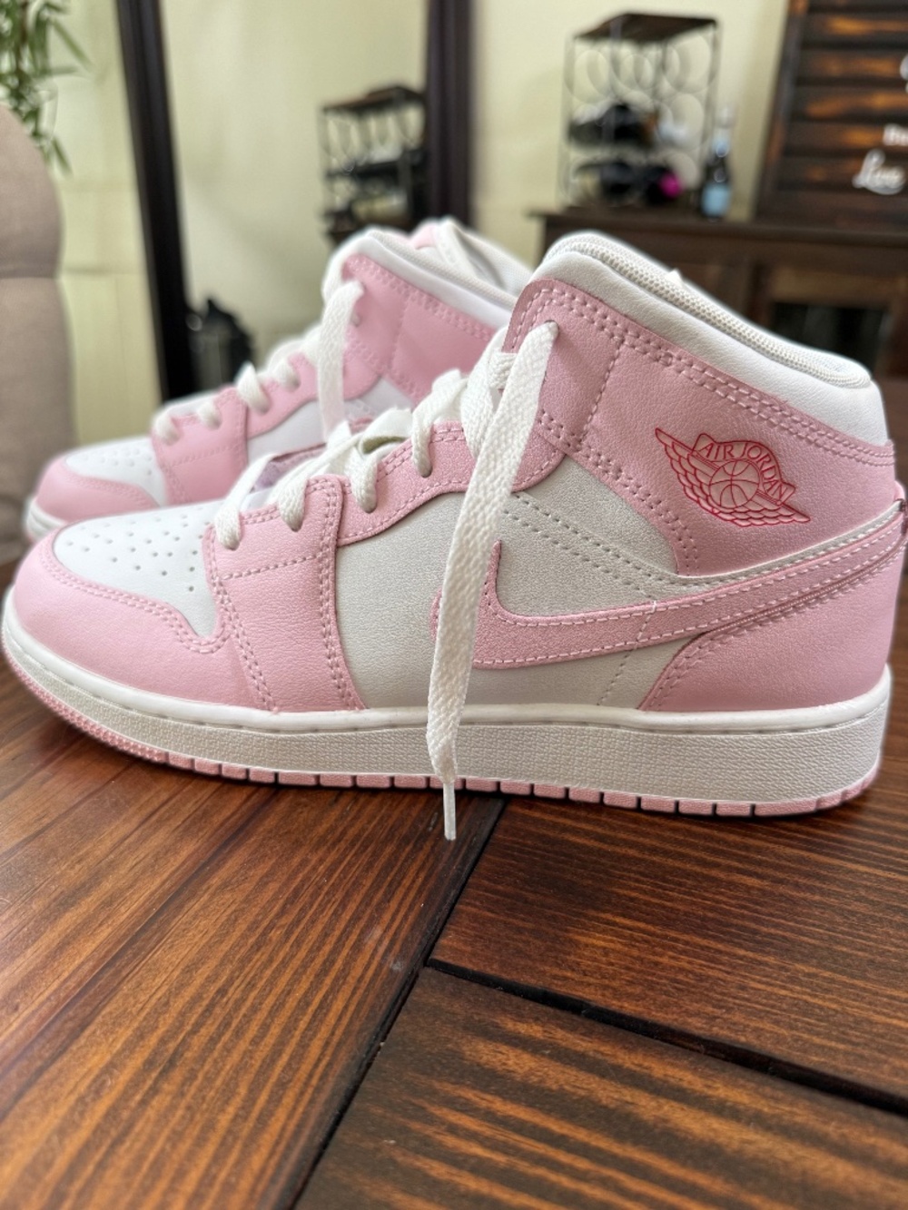 Brand New Jordan 1 Mid Pink Foam Fire Red - Size 6Y